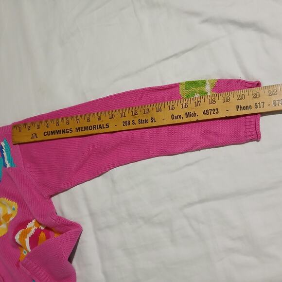 Vintage THYME Medium Ramie/cotton Hot Pink Cardigan TROPICAL FISH sweater - Picture 13 of 15